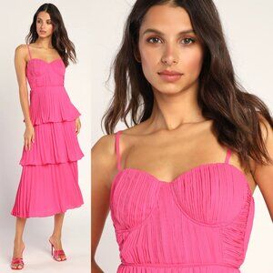 Lulu's Hot Pink Tiered Midi Dress